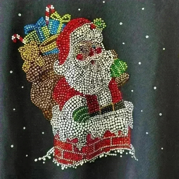 VTG Isaac Designs 3/4 Length Sleeve XL Black Embellished Santa Christmas Top‎ - Picture 1 of 9